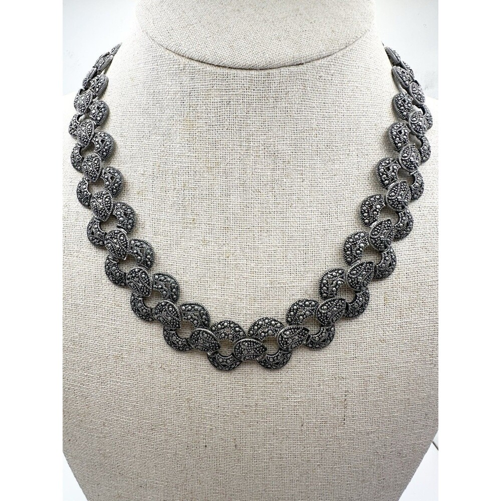Vintage Silver Tone Link Chain Collar Necklace 17.5”